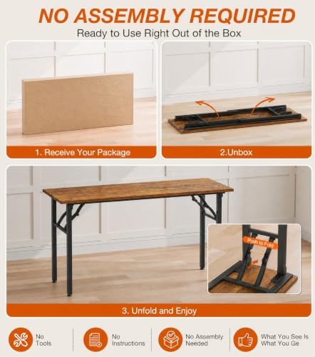 XBurmo Folding Desk Foldable Table, No Assembly 55.1" Foldable Desk Space-Saving Workstation for Small Space, Computer Table, Flat Storage for Home Office, Bedroom, Dorm, Study Room, Rustic Brown - Image 3