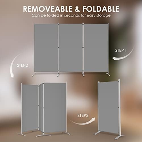 RANTILA 3 Panel Room Divider, 6 Ft Tall Folding Privacy Screen Freestanding Room Partition Wall Dividers, 102''W x 20''D x 71''H, Grey - Image 5