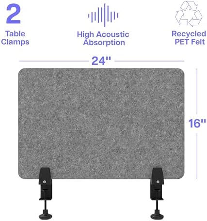 ReFocus Raw Clamp-On Acoustic Desk Divider, Noise-Reducing PET Privacy Panel for Offices, Sound-Dampening Desk Partition for Focused Work, Easy Installation Workspace Divider (24" × 16", Castle Gray) - Image 3