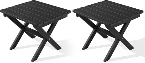 SERWALL Small Folding Outdoor Side Table Set of 2, Black by SERWALL
