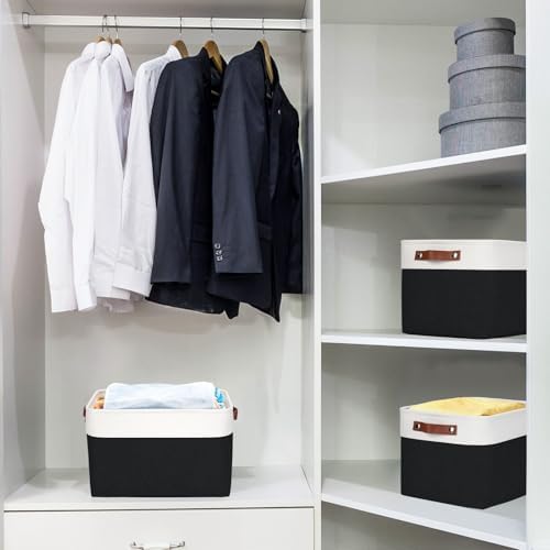 Bagnizer Storage Bins Large Fabric Storage Baskets for Shelves 3 Pack, Decorative Linen Closet Baskets with Handles for Organizing, Shelf, Clothes, Home, Office, 15x11x9.5Inches (Black&White) - Image 2