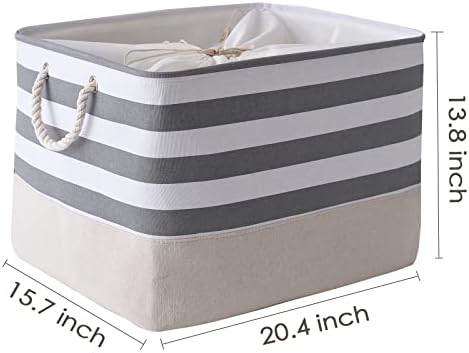 TheWarmHome Jumbo Storage Bins Baskets, Sturdy Fabric Organizing Basket W/Handles, Decorative Foldable Storage Baskets for Shelves Closet Nursery Toy (Grey&White Stripes 3 Pack, 20.5Lx15.7Wx13.8H in) - Image 3