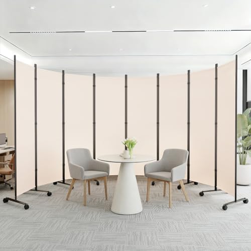 SUNALLY Room Divider Privacy Screens, 8 Panels Dividers with Wheels, Beige by SUNALLY