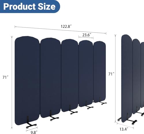 5-Panel Portable Room Divider, 123'' x 71'' Office Partition,Navy Blue - Image 3
