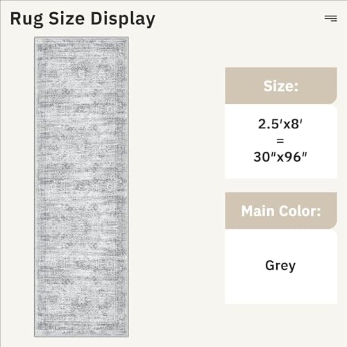 Soalmost Washable Runner Rug 2'6"x8' Kitchen Hallway Runners Grey - Image 6