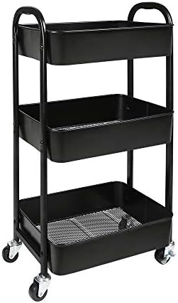 3-Tier Rolling Utility Cart with Caster Wheels Easy Assembly, Black by MAXHouser