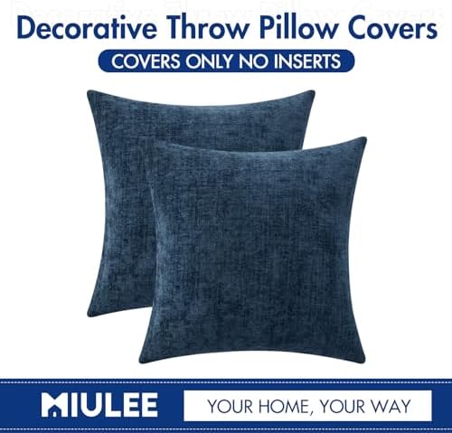 MIULEE Soft Chenille Throw Pillow Covers Blue 18x18 Inch Pack of 2 - Image 6