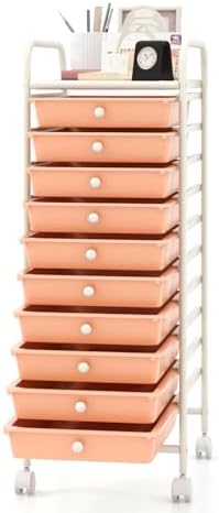 MEDIMALL 10 Drawers Rolling Storage Cart, Multipurpose Craft Storage Cart with Wheels, Mobile Tools Scrapbook Paper Organizer Cart for Office School Home Use by MEDIMALL