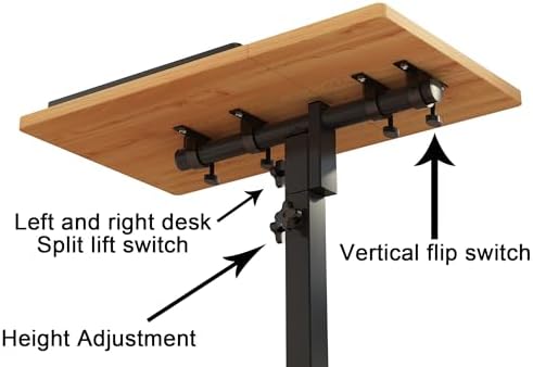 TigerDad Mobile Adjustable Height Laptop Stand PC Computer Portable Notebook Swivel Laptop Desk Rolling Table Desk Cart Tiltable with Wheels Casters& Mouse Pad Table (Wood) - Image 4
