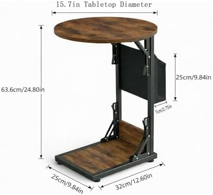 Foldable C Shaped End Table, 15.7" Couch Side Table with Storage Pocket, Slides Under Sofa - Image 3