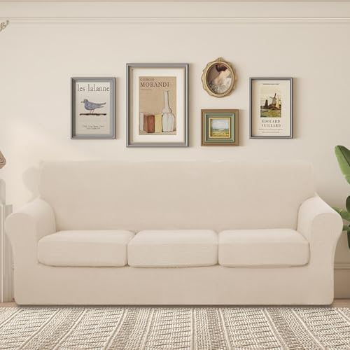 U-NICE HOME 4 Pieces Stretch Couch Cover Sofa Slipcover, Beige - Image 2