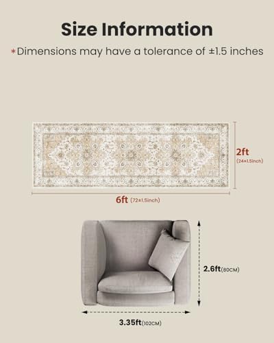 AMADA HOMEFURNISHING 2x6 Washable Runner Rug, Low-Profile Kitchen Rugs with Non-Slip Backing & Durable Edge Binding, Vintage Entryway Runner Rug for Bedroom & Hallway - Image 2