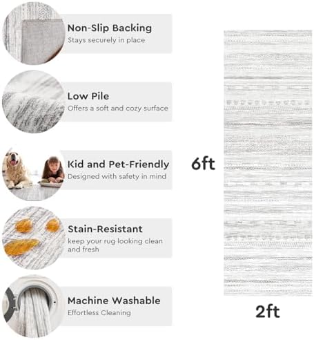 2x10 Runner Rug Machine Washable Non Slip Area Rug Distressed Neutral Moroccan Boho Rug Ultra Soft Floor Runners for Hallways for Entryway Laundry Room Kitchen, Grey - Image 5