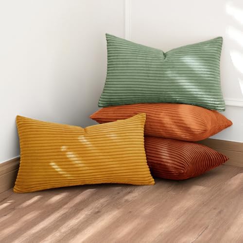 MIULEE Fall Decorative Lumbar Pillow Covers Yellow Rust Green 12x20 - Image 3