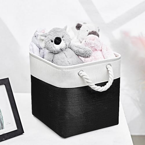 11x11 Inch Cube Storage Bins, 6 Pack Fabric Storage Cubes for Shelves, Cube Organizer Bins with Handles, Cloth Cubby Storage Bins for Home(White/black) - Image 3