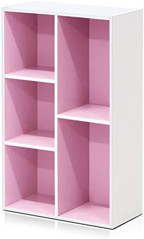 Furinno LUDER Book Shelf, 5-Cube Bookshelf, Reversible Bookcase, 9.4 x 19.5 x 31.5, Easy Assembly, for Living Room, Bedroom, Home Office, White/Pink by Furinno-FitsYourSpaceFitsYourBudget