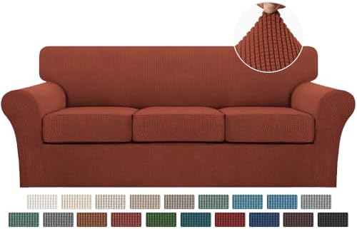Turquoize 4 Piece Sofa Covers for 3 Cushion Couch Sofa Slipcover Soft Couch Cover for Dogs-Washable Sofa Furniture Covers with 3 Individual Cushion Covers (3 Cushion Sofa, Rust) by Turquoize