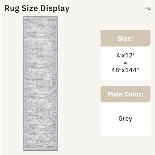 Soalmost Washable Hallway Runner Rug 4x12 Kitchen Entry Rugs Non-Slip, Grey - Image 5