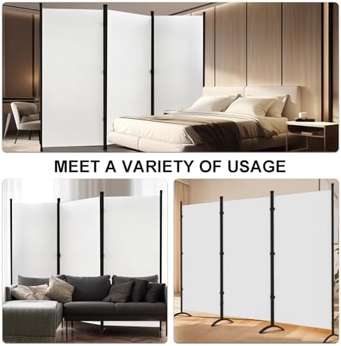 Room Divider 3-Panel Privacy Screen, Portable Screen Steel Frame with Hook&Loop for Home, Office, Classroom, Studio, Meeting (White - Image 5