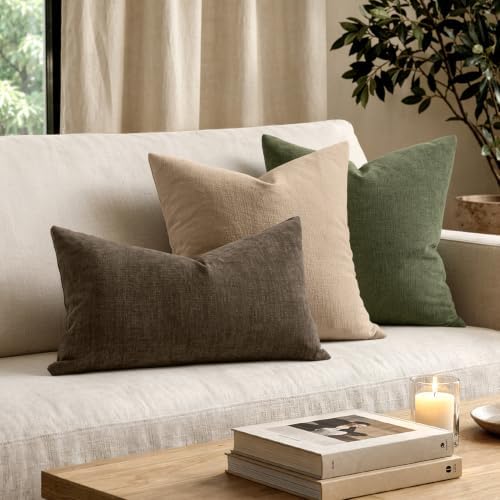 MIULEE Chocolate Brown Chenille Couch Lumbar Throw Pillow Covers, 12x20 - Image 2