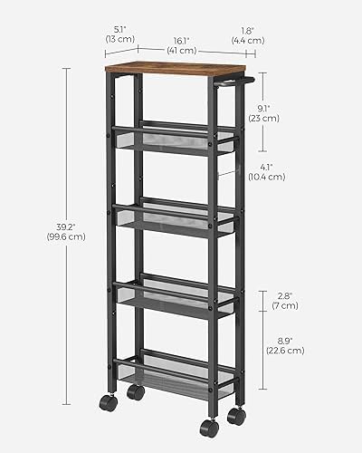 VASAGLE 5-Tier Slim Rolling Storage cart with Wheels, 5.1 Inches, Metal - Image 6