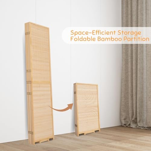 Bamboo Mesh Woven Room Divider 5.6FT,4 Panel Folding Wall Divider,Beige - Image 4