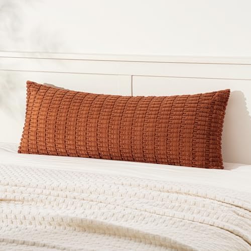 MIULEE Fall Lumbar Corduroy Throw Pillow Cover for Bed 14x36 Dark Rust by MIULEE