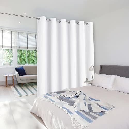 NICETOWN Room Divider Curtain Screen Partition, Vertical Blind for Sling Door, Window Curtain, Privacy Blind for Patio, Extra Wide Drape (White, Single Panel, 10ft Wide x 7ft Long) by NICETOWN
