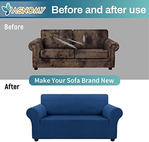 Asnomy Stretch Couch Covers Washable,loveseat Cover Slipcovers,Classic Blue - Image 7