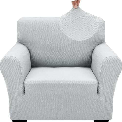 ZNSAYOTX 1 Piece Jacquard Chair Slipcovers for Living Room High Stretch Chair Covers with Arms Anti Slip Pets Friendly Couch Sofa Armchair Cover Furniture Protector (Small, New Pattern Silver Grey) by ZNSAYOTX