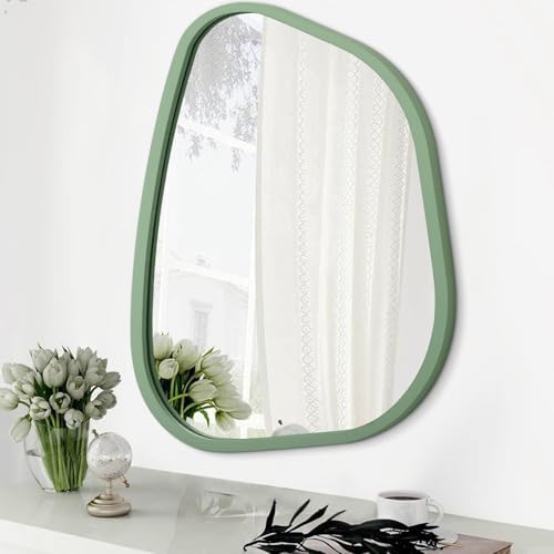 Asymmetrical Mirror for Wall Irregular Wood Frame Modern Unique Wall Mirror Decorative Vanity Bathroom Living Room Bedroom Entryway Hallway Artistic Mirror 20"x16" by HLFMVWE