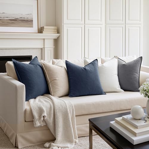 MIULEE Decorative Linen Pillow Covers 18x18 Inch Indigo Blue - Image 4