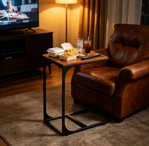 WLIVE C-Shaped End Table Set of 2, Small Couch Side Tables with Metal Frame, Sofa Table TV Tray for Living Room, Bedroom, Rustic Brown - Image 6