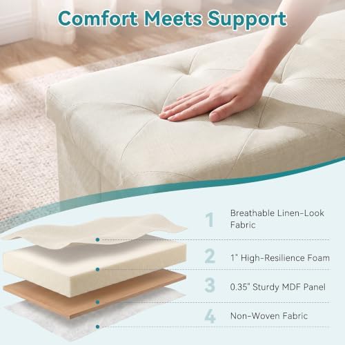 OLIXIS 30 Inch Folding Storage Ottoman Bench, Beige Ottoman with Storage - Image 6