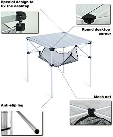 iClimb Lightweight Stable Alu. Folding Square Table Roll Up Top with Carry Bag for Camping Picnic Backyards BBQ Camp Kitchen (Silver, L) - Image 5