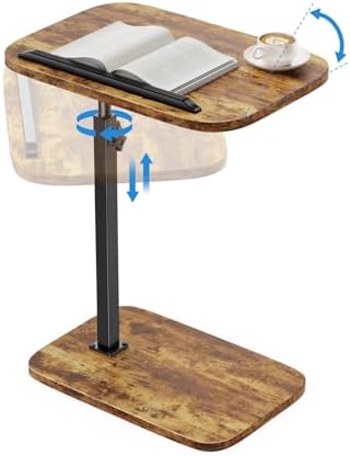 HUANUO TV Tray with Height Adjustment, 360° Swivel, 90° Tilt, Rustic Brown by HUANUO