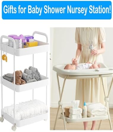 Volnamal Diaper Caddy Cart, 3-Tier Plastic Rolling Cart with Handle, White - Image 6