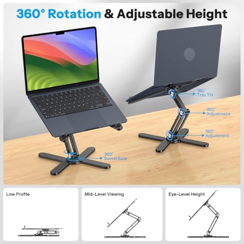 OMOTON LA10 360° Rotating Laptop Stand Riser Foldable for Desk, Black - Image 2
