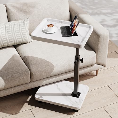 C Table with Wheels, Adjustable Height, 360° Swivel Bed Tray Table by sjie