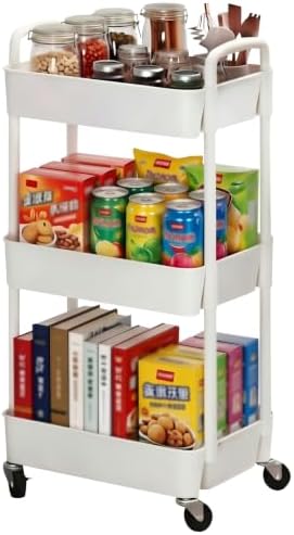 Sywhitta 3-Tier Plastic Rolling Utility Cart with Wheels for Storage,White by haseverythingyouneed