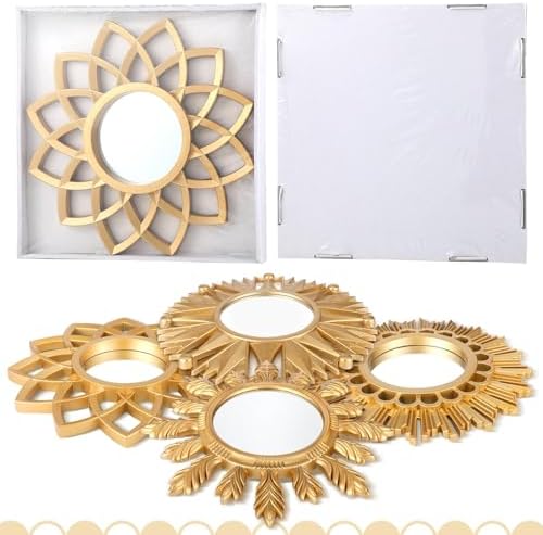 Dandat 4 Sets Round Wall Mirrors Boho Decorative Hanging Art, Gold - Image 2