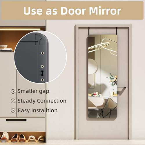 Hasipu Door Mirror Full Length, 47"x 16" Full Body Over The Door Hanging Wall Mounted Mirror for Bedroom, Living Room, Cloakroom, Round Black - Image 4