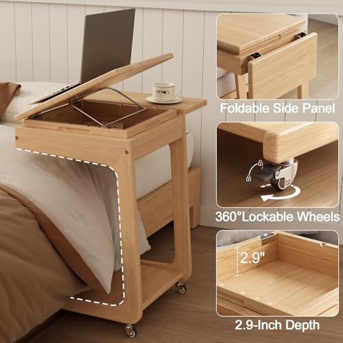 Solid Wood C Shaped End Table for Couch, Oak Couch Desk - Image 4