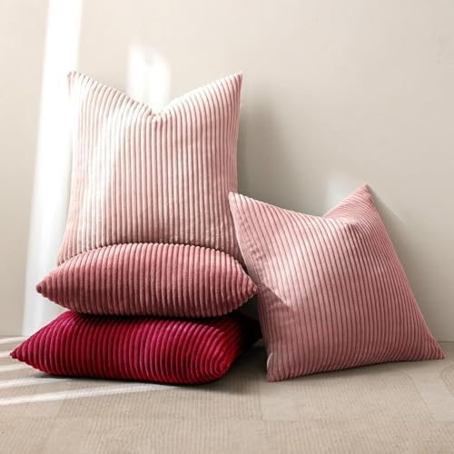 MIULEE Soft Corduroy Decorative Throw Pillow Covers Pink Series 20x20 - Image 4