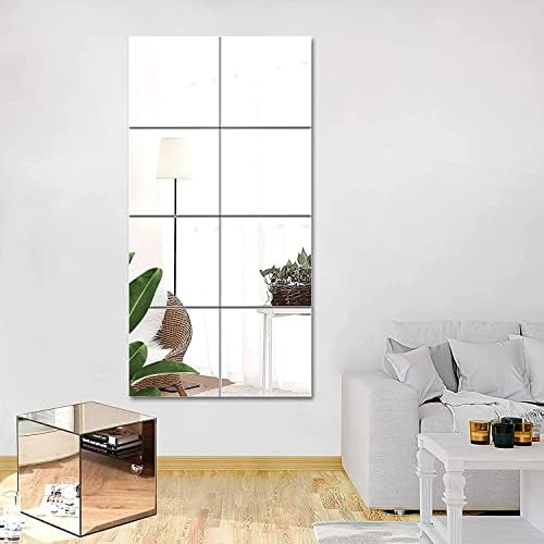 JUNEBRUSHS 8 Pack Self Adhesive Acrylic Mirror, 12 x 12 Inch Mirror Tiles by JUNEBRUSHS