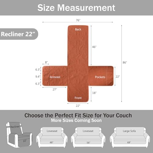 Orange Quilted Recliner Covers, Waterproof Recliner Chair Covers, Lazy Boy Chair Covers, Pet Friendly Recliner Slipcover for Dogs, Washable Sofa Couch Cover (Recliner 22", Burnt Orange) - Image 5