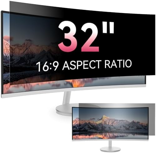 [2026 New] 32 inch Computer Privacy Screen Filter for 16:9 Widescreen Monitor – Fits Flat & Curved Screens, Removable Anti Glare Blue Light Eye Protection Shield, 32in Anti Scratch Spy Protector Film by Unknown