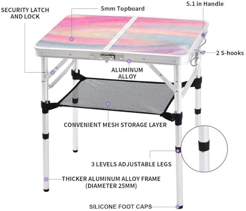 Yriuat Folding Camping Table 2ft Portable Picnic Table, Blush Haze - Image 4