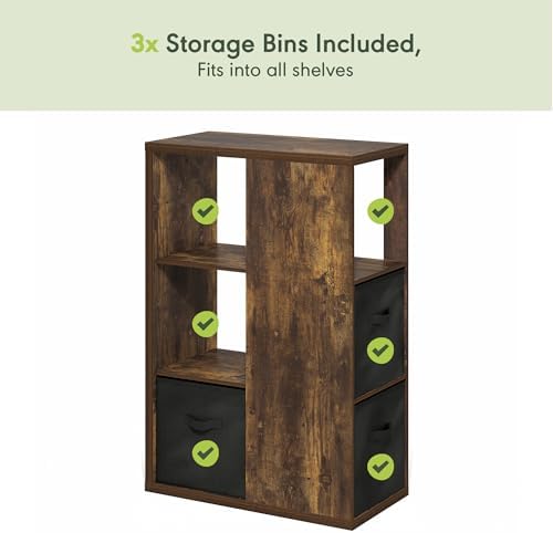 Furinno Viola Book Shelf, 3-Tier Bookshelf, Cube Storage Organizer Bookcase with Open Shelf, with Storage Bins, 13.6 x 29.3 x 43.8, for Living Room, Bedroom, Home Office, Amber Pine/Black - Image 6