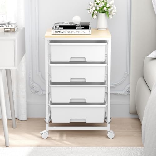 SYKIARIOL Rolling Cart with Drawers, 4-Drawer Utility Cart, Bright White - Image 2